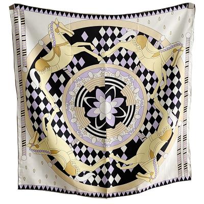 China True Square Trojan Board Digital Printed Pure Silk Scarf For Women 70*70cm Square Head Hair Wrapping Twill Scarves Silk Scarf for sale