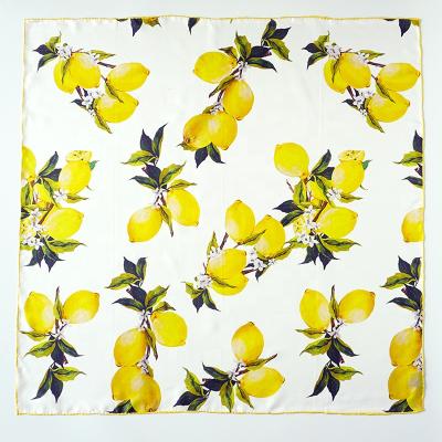 China Real Square Lemon Pure Silk Scarf For Women 70*70cm Square Head Hair Wraps Twill Silk Scarves Chic Style For Kid for sale