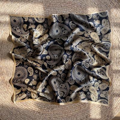 China Fashion Soft Elegant Luxury Pure Silk Scarf 70cm Mulberry Cashew Flower Pattern 100% Female Square Headband Silk Scarf For Female for sale