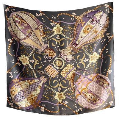 China Square Reversible 110cm Square Silk Scarf For Female 100% Pure Mulberry Silk Scarf Increase Thickness By 22 momme Hot Air Balloon for sale