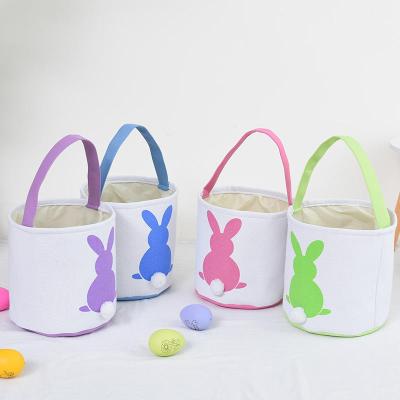 China Fasion Customized Empty Classic Basket Bunny Polyester Canvas Easter Bunny Bucket Sublimation Basket For Kids for sale