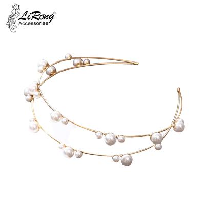 China Hot Selling Metal+ABS Retro Pearl Hair Band Fairy Korean Crystal Row Headband Hair Band With Thin Headband Female Bride's Hair Band for sale