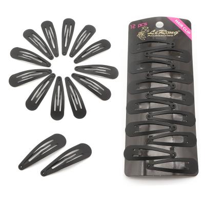 China Ladies Hair Decoration Lirong Matte Finished Hair Clips Metal Grips 5cm/2in Snap Base Hair Accessories 12pcs (Solid Black) for sale