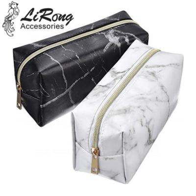 China Fashion Lirong 2021 NEW Fashion Marble Pattern PU Leather Rectangle Zipper Toiletry Makeup Travel Handheld Cosmetic Bag for sale