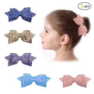 China Lirong 5PCS 5inch hair bows girl hair decoration for kids teens girls bow clips colorful ribbon bow boutique girls big pack of 5PCS for sale