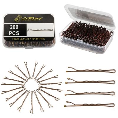 China Lirong 200pcs Everyday Metal Bobby Pins Black Hair Clips Grabs With Box For Hair Decoration (Brown/Box) for sale