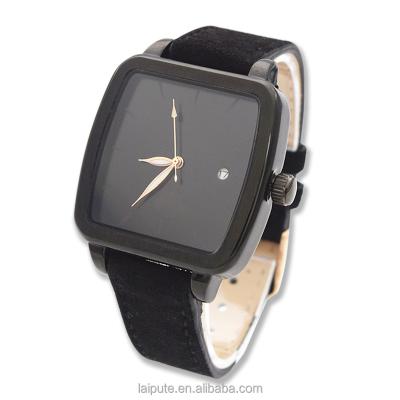 China Automatic Date Women Wristwatches Fashion Black Dial Square Case Brushed Band Quartz Matte Leather Lady Watches for sale