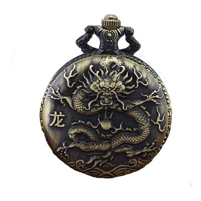 China Water Resistant Vintage Zodiac Pattern Necklace Chain Retro Style Copper Pocket Watch for sale