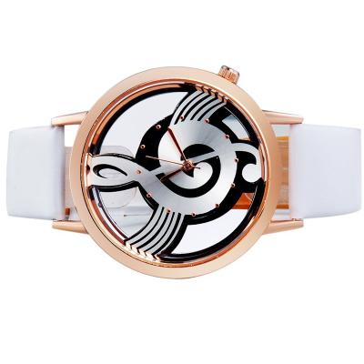 China Copy Of Day/Date Women's Musical Note Round Analog Watch Faux Leather Strap Lady Watch for sale