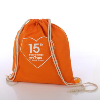 China Wholesale Canvas Backpack New Design Customized Print Cotton Canvas Sports Shoes Orange Drawstring Backpack Bags for sale