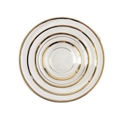 China Wholesale Viable Glass Gold Colored Rim Glass Charger Dishes Wedding Dishes Glass Dinner Dish Set Dishes for sale