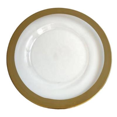 China Viable Wholesale Dinner Dish Set Gold Silver Glass Wedding Decoration Dish 13 Inch Charger Glass Dishes for sale