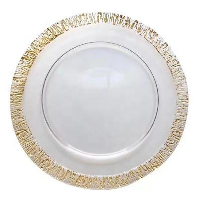 China Viable Wholesale Tableware 13 Inch Charger Dish Wedding Decoration Gold Charger Dishes Glass Charger Dishes for sale