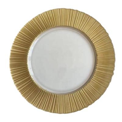 China Viable Wholesale Tableware 13 Inch Charger Dish Wedding Glass Decoration Dish Gold Charger Dishes Charger Dishes for sale