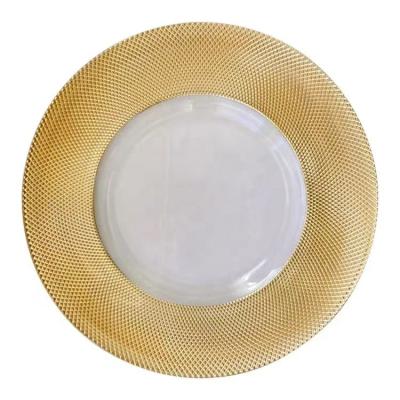 China Wholesale Tableware Sustainable Wedding Decoration 13 Inch Glass Charger Dish Bowls Gold Charger Dishes Charger Dishes for sale