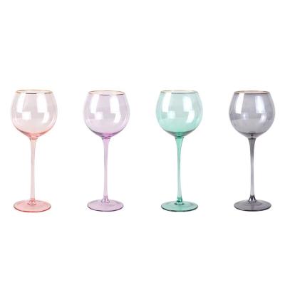 China Hot Selling Amazon Wine Glass Goblet Gold Rim Colorful Wine Glass Sets Kitchen and Tumbler Press Table Crystal Glass for sale