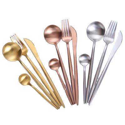 China Nordic Commercial Viable Stainless Steel Cutlery Flatware Flatware Nordic Commercial Portuguese Matte Gold Colored Silverware Spoon Fork Set Dinner Knife for sale