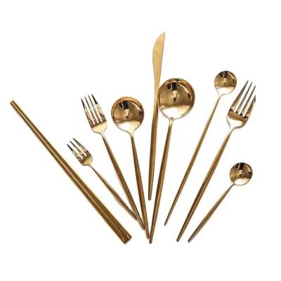 China New Sustainable High Quality Stainless Steel Silverware Set 4 Pcs Spoons Forks And Knives Wedding Gold Flatware For Events Gift for sale