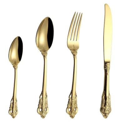 China 24 Viable Baroque Royal Luxury Sets of Flatware, 18/10 Stainless Steel Flatware Set, Vintage Wedding Gold Flatware for sale