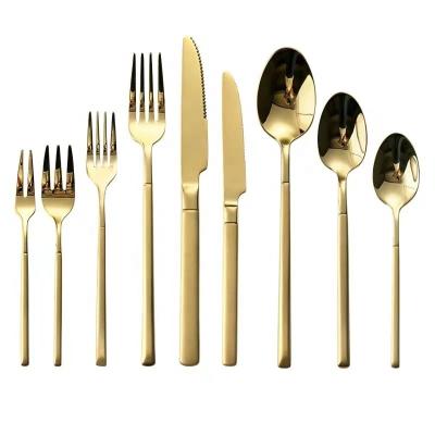 China High Quality Viable Gold Flatware 304 Stainless Steel Gold Spoon Knife Fork Knife Cutlery Set Gold Flatware For Wedding for sale