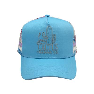 China Factory Striped Custom 5 Panel High Profile COMMON Ponytail Trucker Caps Underbrim Printing Trucker Hat for sale