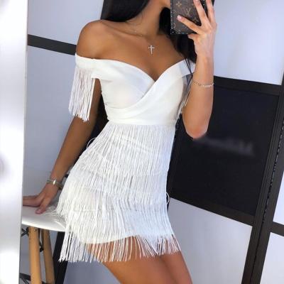 China 2021Washable Party Wear Women's Fashion Show Bodycon Dress Solid Color Vacation Style Dress Summer Fringe Sleeveless Tassel for sale