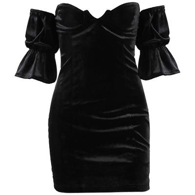 China Anti-static dress for club women luxury casual sexy wrap outfit tight waist flared black short sleeve skirt dress 2021 spring summer for sale