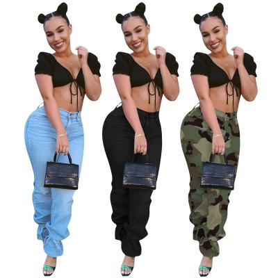 China Women Sustainable Jeans Fashion High Waisted Ruffle Bell Bottom Pants Denim Flare Jeans Bellbottom for sale