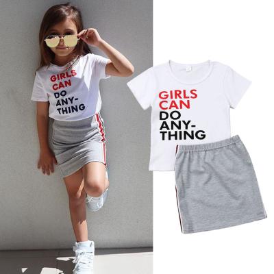 China Formal Enviable Summer Kid Infant Girls Clothes Fashion Letter Printed Short Sleeve T-shirt +Shorts Skirt Girls Outfits Clothing Set for sale