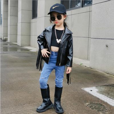 China Autumn Fashion Kids Leather Jacket girls pu jacket children Anti-wrinkle leather trim for outwear baby girl jackets and coats for sale