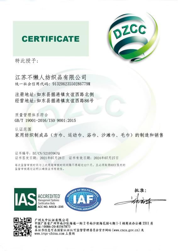 ISO9001 - Jiangsu Busy Man Textile Co., Ltd.