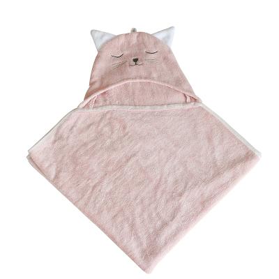 China Good Water Absorption Wholesale Organic Cotton Baby Pink Animal Hooded Bath Towel With Design for sale