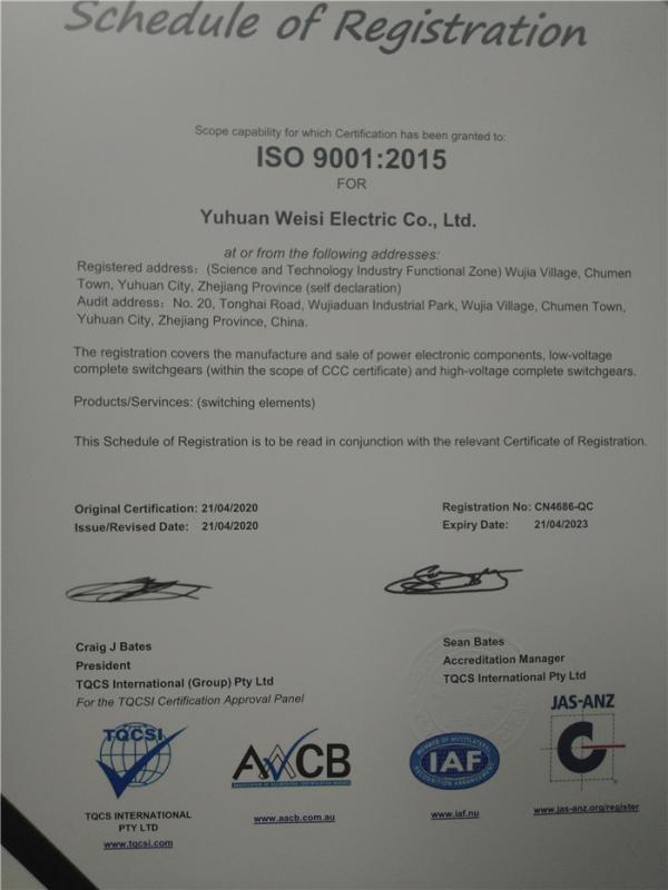 ISO9001 - Yuhuan Wins Electric Co., Ltd.