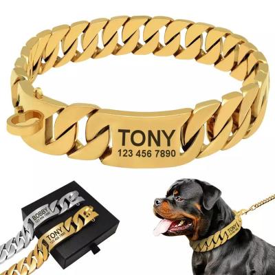 China Personalized Wholesale Pitbull Luxury Dog Chain Collar Gold Charm Cuban Link Dog Collars And Leash for sale