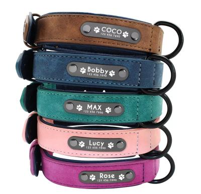 China Personalized Manufacturer Custom Logo Dog Collar Leather Name Plate Adjustable Dog Collar for sale