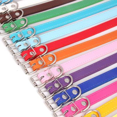 China Stocked Adjustable Small Medium Multi Colored Dog Collar Bulk PU Leather Dog Collar for sale