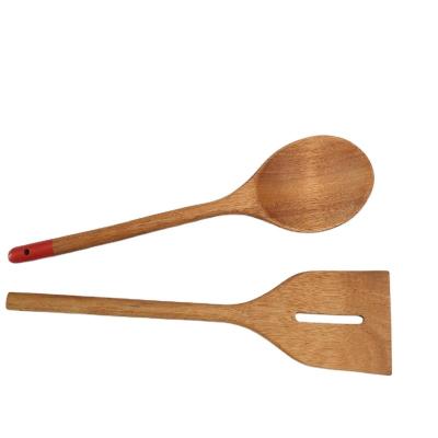 China Sustainable Natural Wood Utensil Kitchen Accessories Cookware Turner Spoon Set 2 Pcs for sale