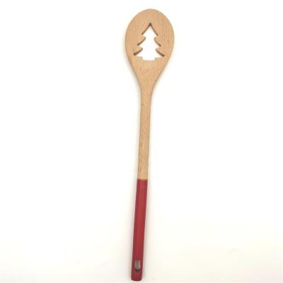 China Sustainable Wholesale Wooden Cooking Utenils Christmas Tree Shape Engraved Wooden Cooking Spoon With Painted Handle for sale