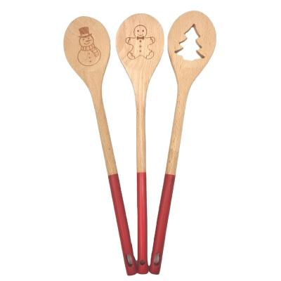 China Sustainable Kitchen Cookware Long Handle Natural Nonstick Red Beech Wood Cooking Spoon for sale