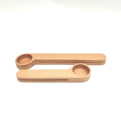 China Factory Wholesale Viable Chinese Wooden Tea Spoon Clamp Beech Coffee Bean Scoop With Bag Clip for sale