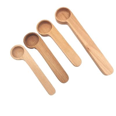 China Factory Price Coffee Bean Clamp Sustainable Wooden Spoon Measuring Scoop With Bag Clip for sale