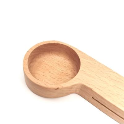 China Custom Made Viable Handmade Hot Sale Wooden Coffee Amazon Wholesale Logo Laser Small Wooden Coffee Scoop With Bag Clip for sale