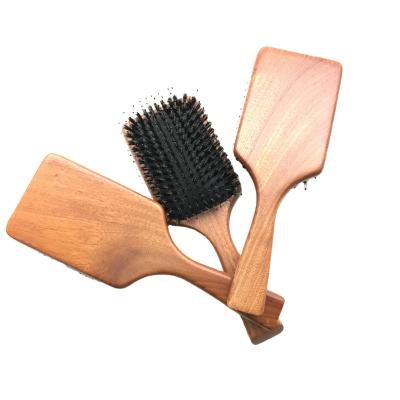 China Cushion Making Custom Logo Big Natural Square Bristle Wooden Hairbrush For Hair Beauty for sale