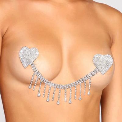 China Shining Paste Environmentally Friendly Sexy Nightclub Sexy Breast Rhinestone Chest Chain Non-Puncture Jewelry Female Chest Chain for sale