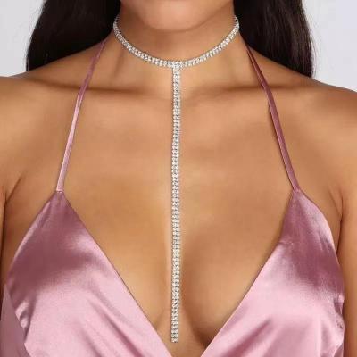 China Simple Fashion Environmental Friendly Diamond Necklace Body Chain Women Beach Bikini Sexy Rhinestone Body Jewelry for sale