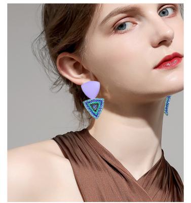 China S925 Environmentally Friendly French Silver Triangle Needle Pyramid S925 Top Fashion Feeling Restoring Ancient Ways Purple Web Celebrity Eardrop Earrings for sale