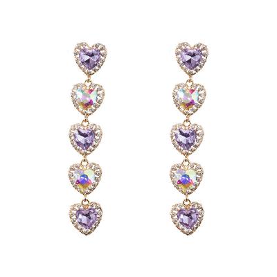 China TRENDY Fashion Earrings 925silver Needle Exaggerating Heart-shapaed Full Long Earringstwicesame Rhinestone for sale