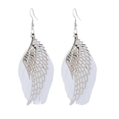 China BOHEMIA Fashion Exaggerated Simple Angel Wings Feather Earrings Long Alloy Earrings Jewelry Factory Wholesale for sale