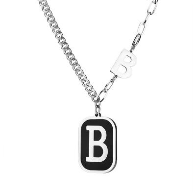 China Fashion environmental friendly hot titanium long chain sweater hip hop style necklaces steel couples do not erase letter necklace for sale