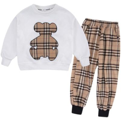 China Cotton Children's Clothing Suits 2022 Casual Clothing New Autumn Bear Print Plaid Pants Children's Suits Two-Piece Suit for sale